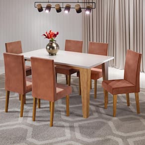 Mesa de Jantar Retangular Viero Milão com 6 Cadeiras Vênus Estofadas e Revestidas