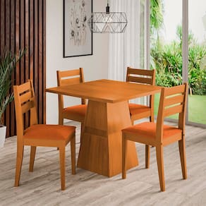 Mesa de Jantar Quadrada Dobuê Dakar com 4 Cadeiras Estofadas Revestidas em Suede
