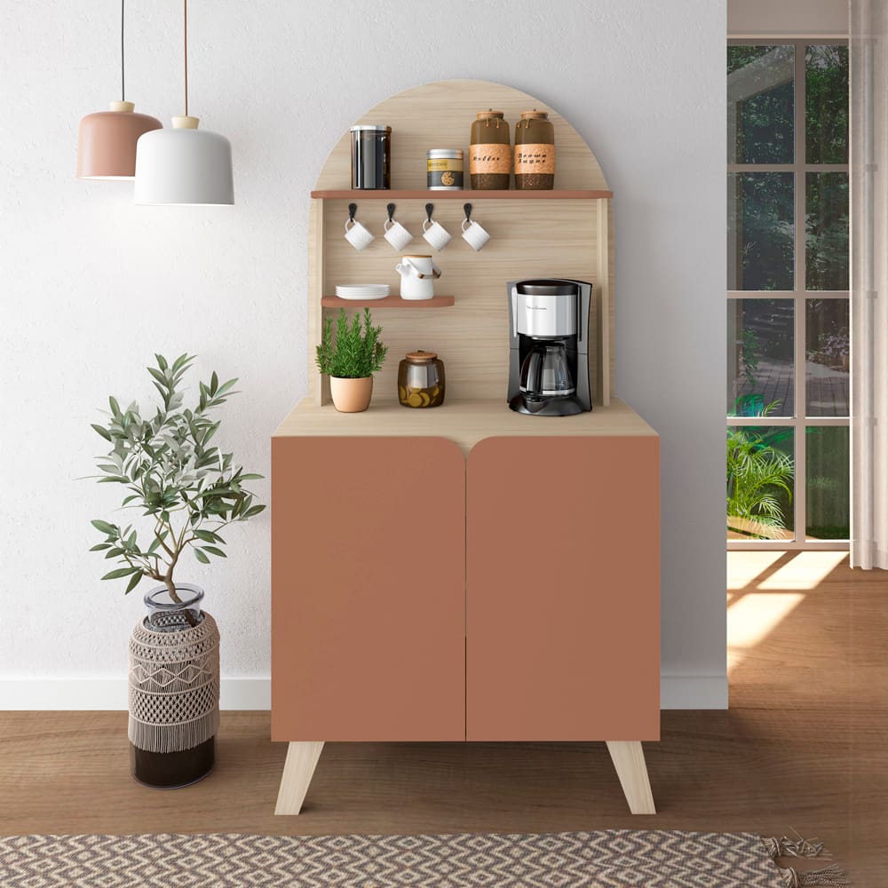 Cantinho do Café Artely Viena com 2 portas e 3 prateleiras – 80cm de largura - Naturale e Terracota