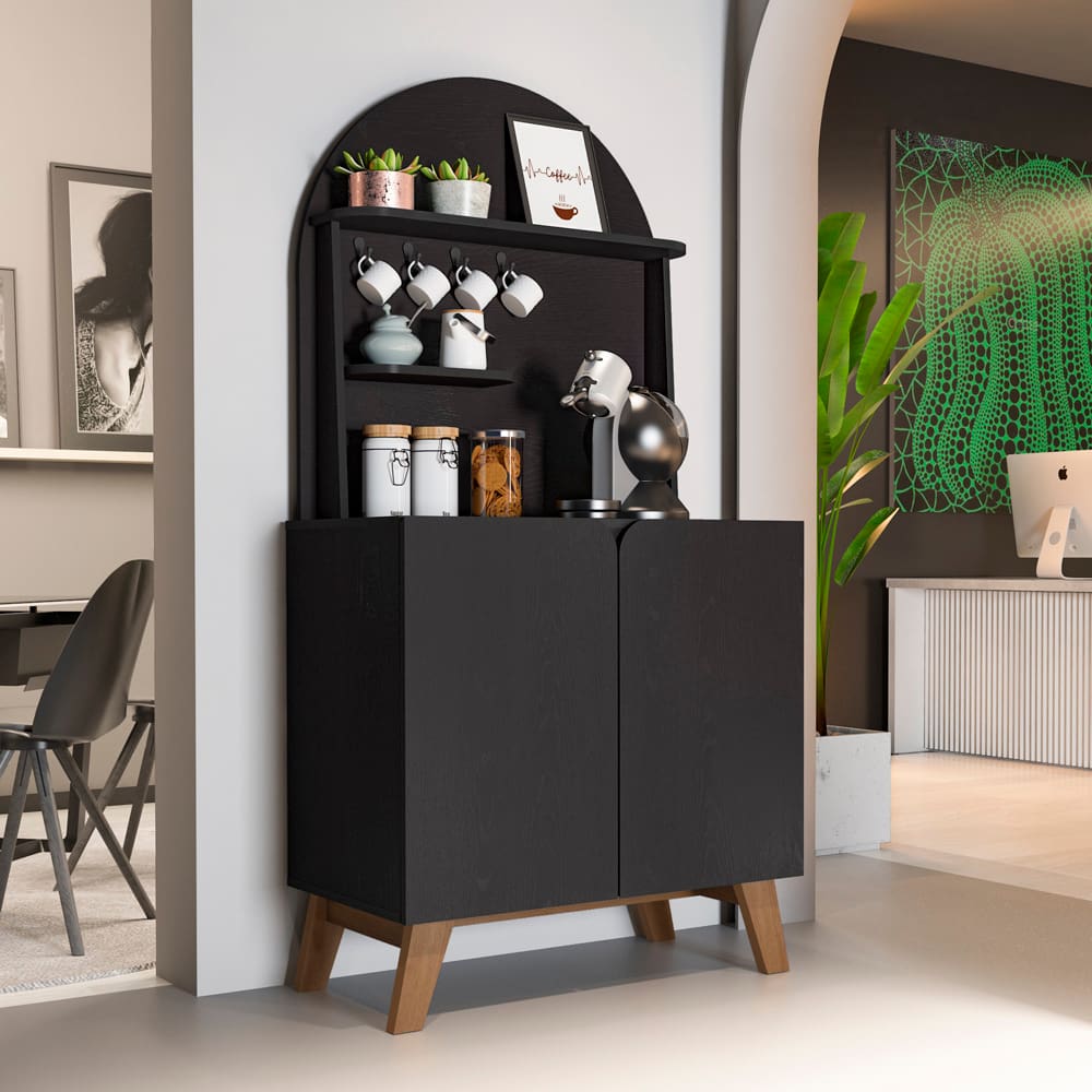 Cantinho do Café Artely Viena com 2 portas e 3 prateleiras – 80cm de largura - Preto
