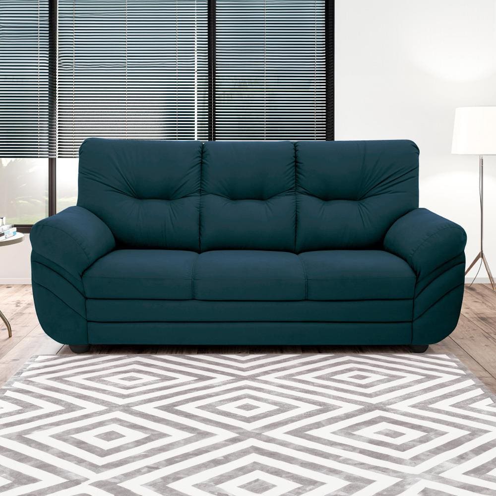 Sofá 3 Lugares Linoforte Francis com Almofadas Fixas e Revestimento em Suede 202 cm de Largura