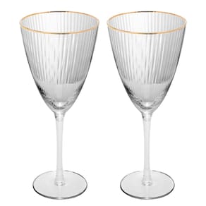 Conjunto de Taças para Vinho Wolff com Borda Dourada Lines 400 ml em Vidro – 2 Peças