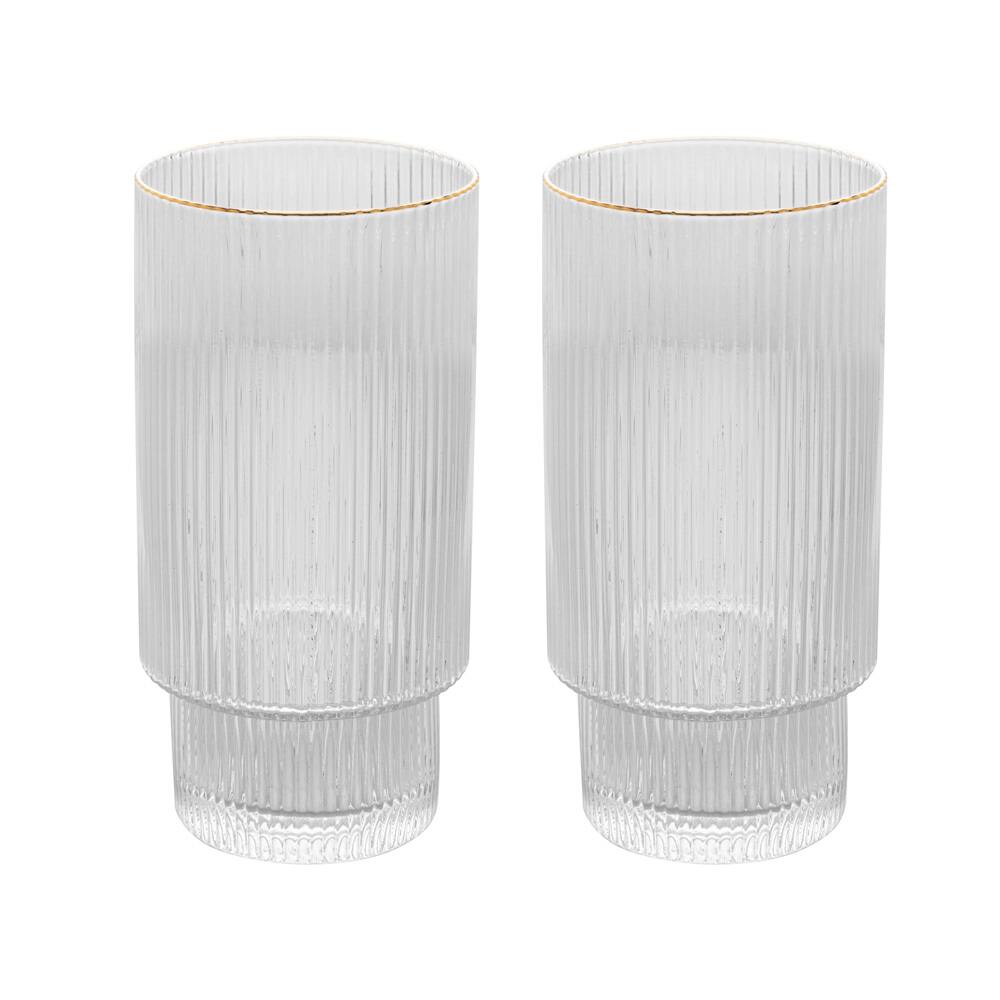 Conjunto com 2 Copos Altos em Cristal com Fio de Ouro Lines Wolff - 370ml