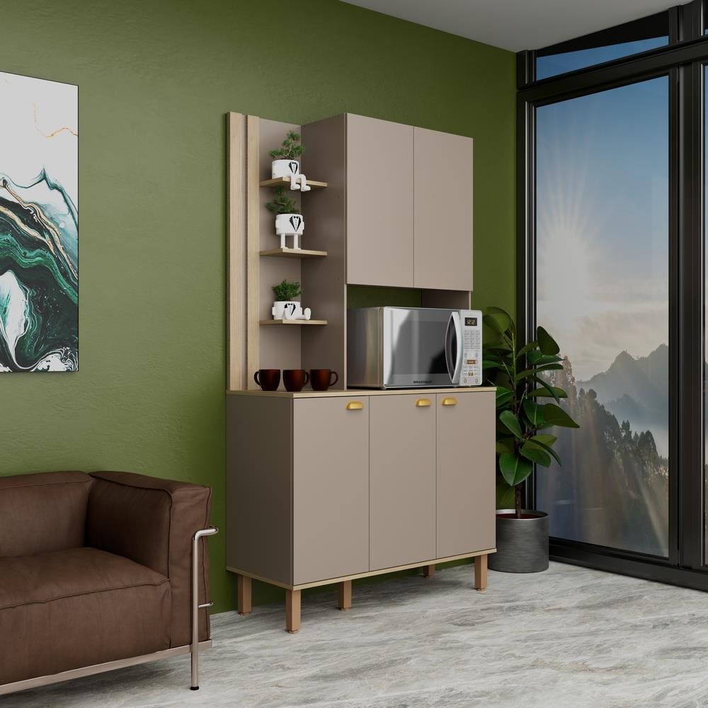 Cozinha Compacta Bartira Safira 108cm 5 Portas e 1 Gaveta - Nude