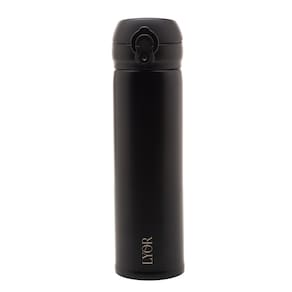 Garrafa Térmica Lyor Dupla Parede de Aço Inox com Tampa Flip Preta - 410ml