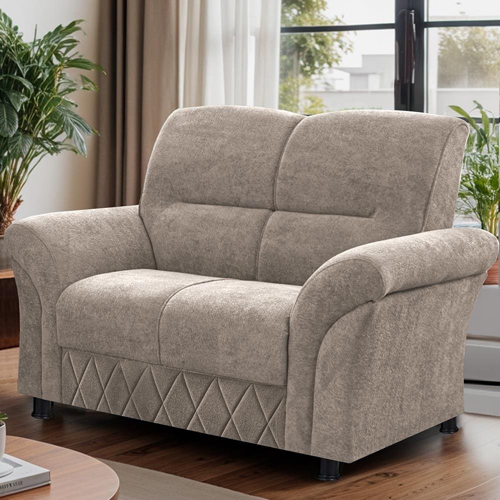 Sofá 2 Lugares Cama inBox Mourato com 140cm de Largura e Revestido em Bouclé - Bege Claro