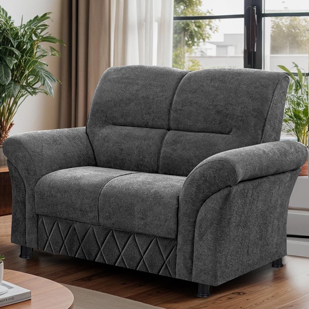 Sofá 2 Lugares Cama inBox Mourato com 140cm de Largura e Revestido em Bouclé - Cinza Escuro