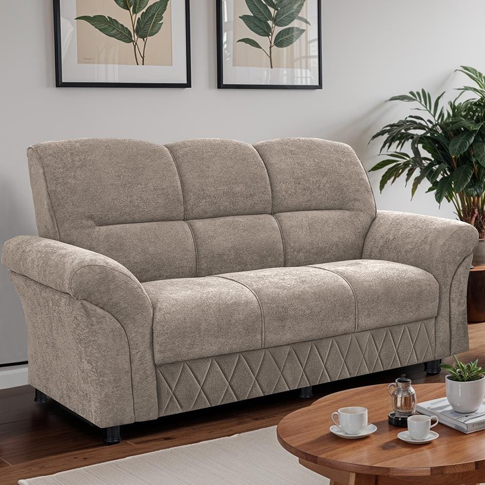 Sofá 3 Lugares Cama inBox Mourato com 187cm de Largura e Revestido em Bouclé - Bege Claro