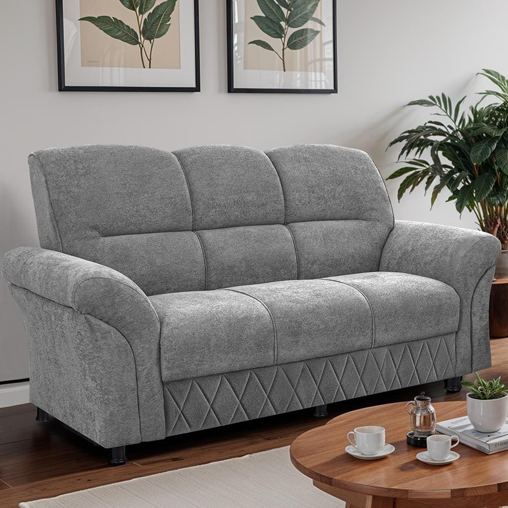 Sofá 3 Lugares Cama inBox Mourato com 187cm de Largura e Revestido em Bouclé - Cinza Claro