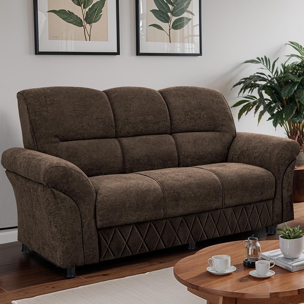 Sofá 3 Lugares Cama inBox Mourato com 187cm de Largura e Revestido em Bouclé - Marrom