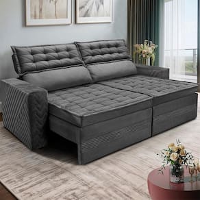 Sofá 3 Lugares Cama inBox Cielo com Assento Retrátil, Encosto Reclinável em Suede Velusoft e 200cm de Largura