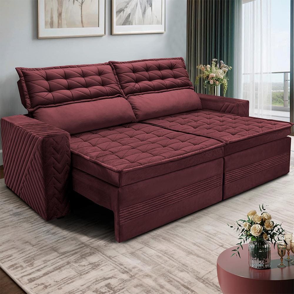 Sofá 3 Lugares Cama inBox Cielo com Assento Retrátil, Encosto Reclinável em Suede Velusoft e 200cm de Largura