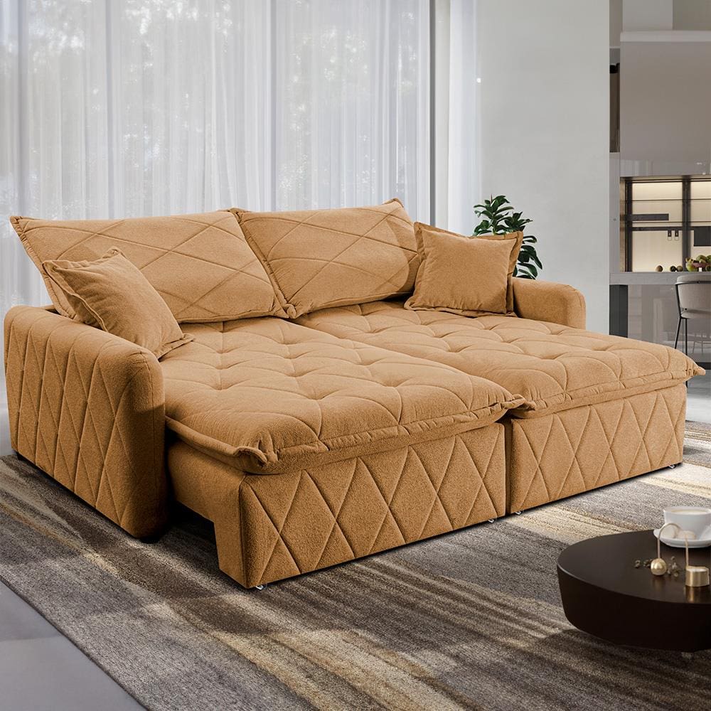 Sofá 3 Lugares Cama inBox Sublime Retrátil e Reclinável Revestido em Bouclé - 180cm de largura