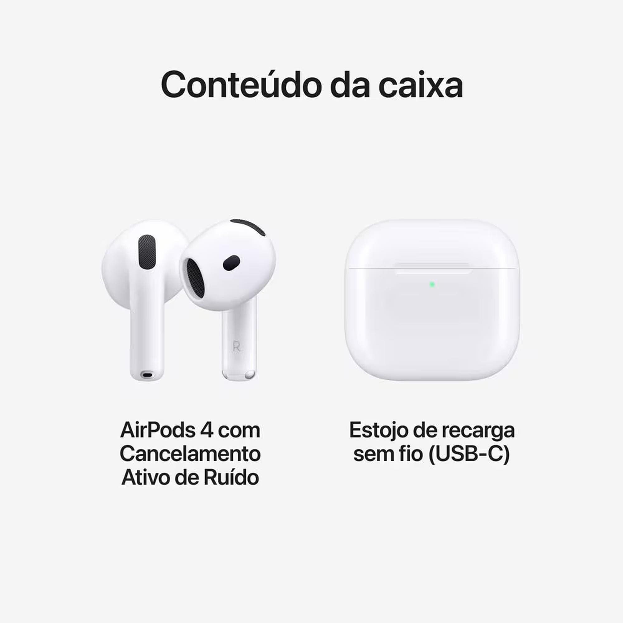 Apple AirPods 4 com Cancelamento Ativo de Ruído Branco | Casas Bahia
