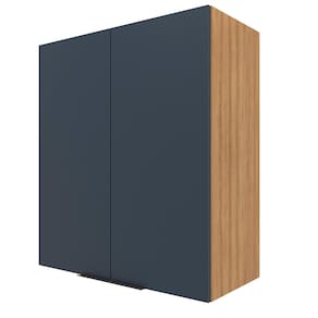Armário Aéreo Bartira Cristal com 2 Portas, 2 Prateleiras e 80cm de largura - Lâmina Mel/Azul Royal