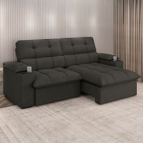 Sofá 3 Lugares Luizzi Besthouse Liverpool Slim com Assento Retrátil e Reclinável, Revestido em Suede - 210cm de Largura