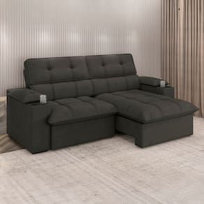Sofá 4 Lugares Luizzi Besthouse Liverpool Slim com Assento Retrátil e Reclinável, Revestido em Suede - 240cm de Largura