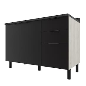 Balcão Triplo Bartira Rubi com 2 Portas, 2 Gavetas, 1 Gavetão, 1 Prateleira e 120cm de Largura - Freixo/Preto Poah