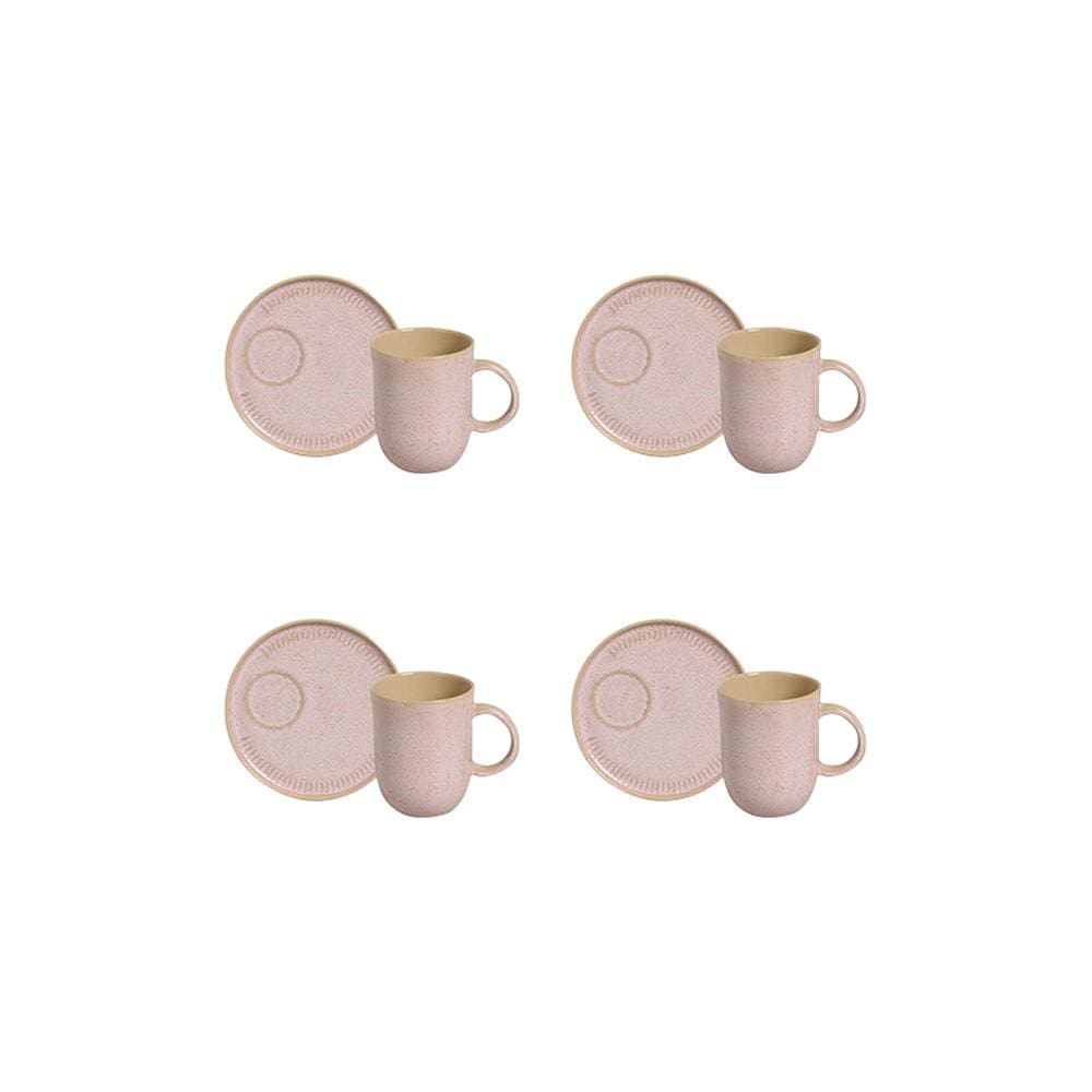 Conjunto de Canecas e Pires Porto Brasil Coup Stoneware Litch Rosa Claro 330ml - 4 Peças