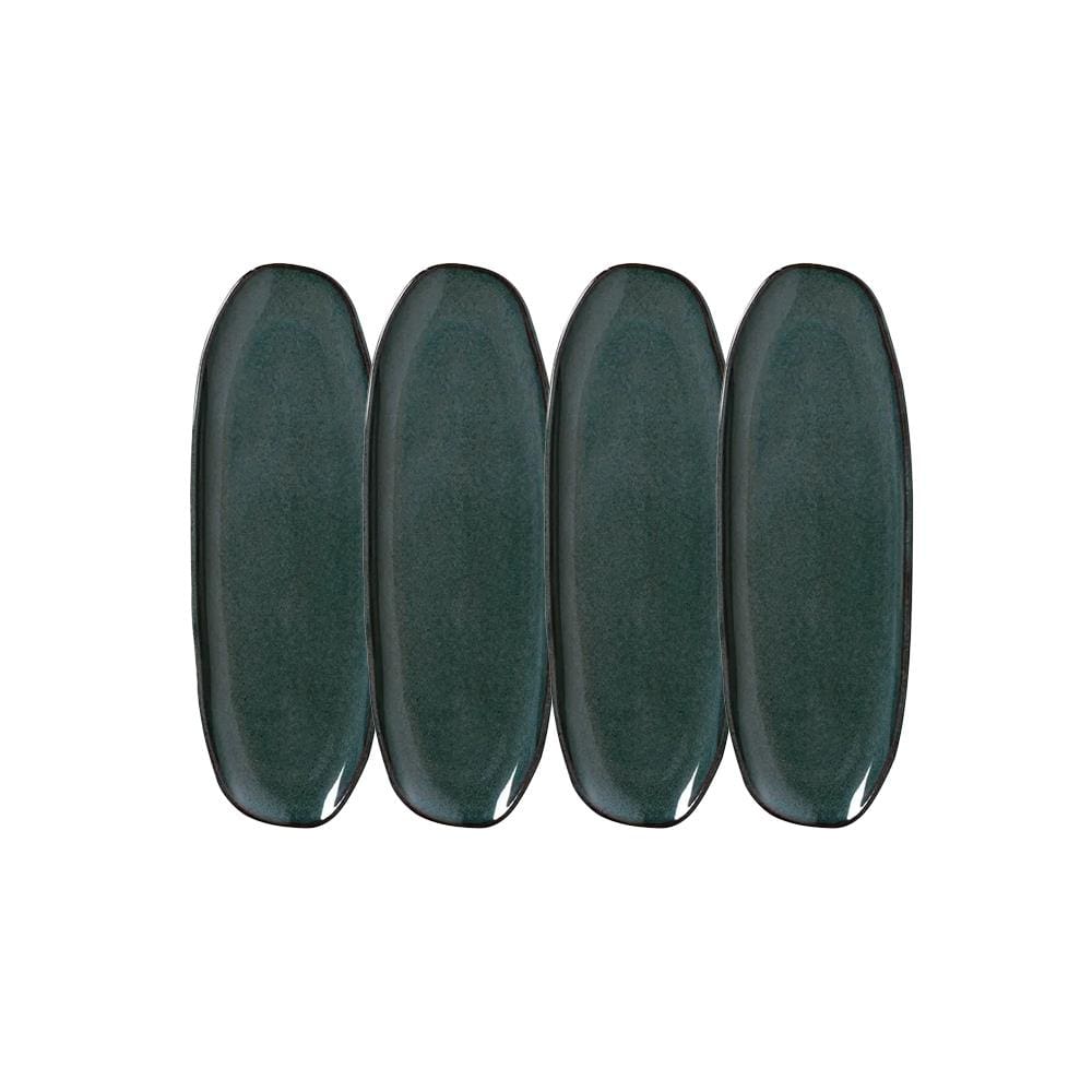 Conjunto de Travessas Oval Rasa Grande Porto Brasil Orgânico Oceano 36x13cm - 4 Peças