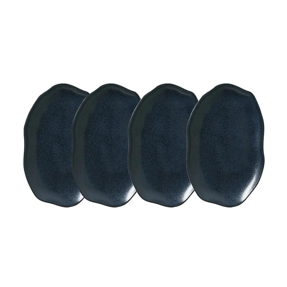 Conjunto de Travessas Oval Rasa Média Porto Brasil Bio Night Blue 30x20cm - 4 Peças