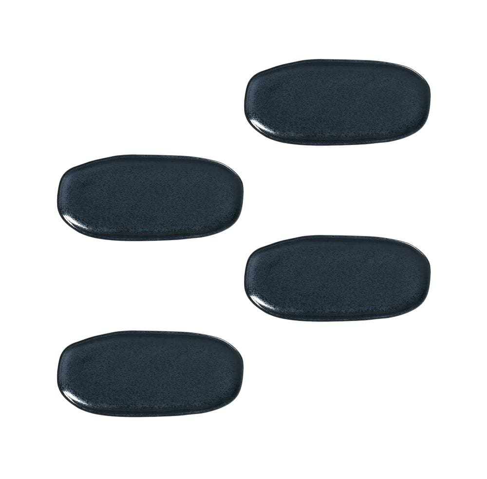 Conjunto de Travessas Ovais Pequenas Porto Brasil Orgânico Night Blue 23x11cm - 4 Peças