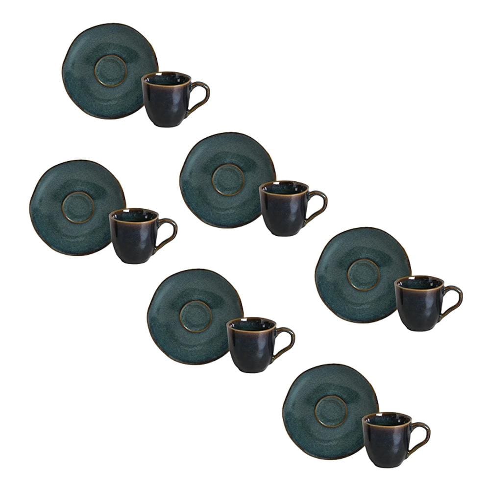 Conjunto de Xícaras de Café com Pires Porto Brasil Orgânico Oceano 120ml - 6 Peças
