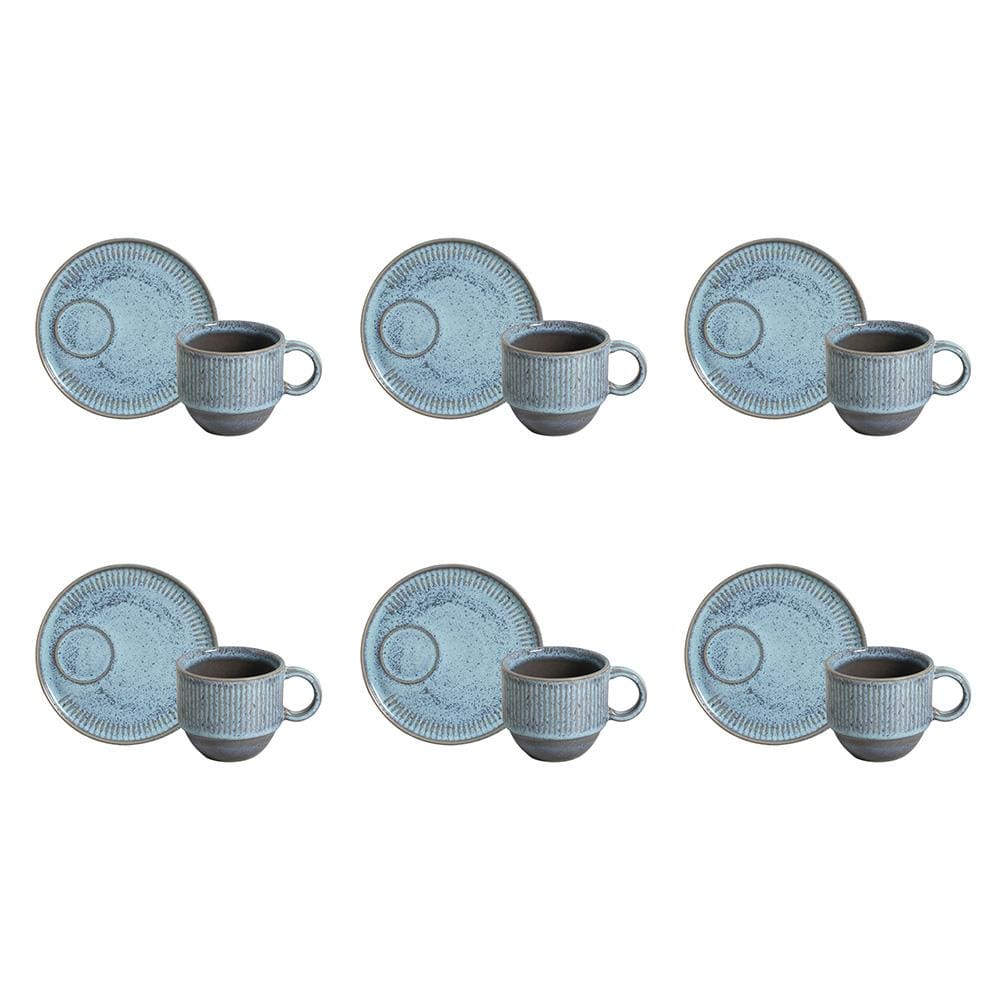 Conjunto de Xícaras e Pires para Chá Porto Brasil Linhas Breeze 230ml - 6 Peças