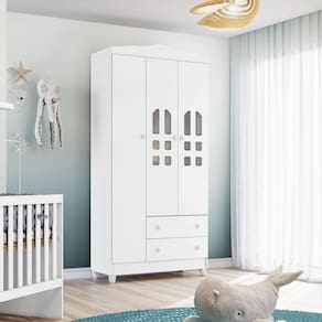 Guarda-Roupa Infantil Carolina Baby Eloa com 3 Portas, 2 Gavetas e 4 Prateleiras – 94cm de largura