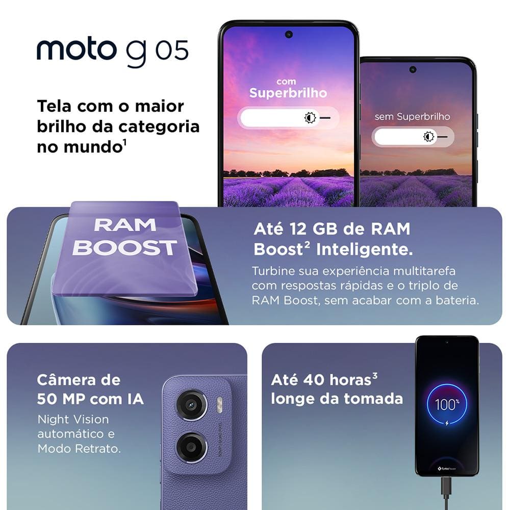 Smartphone Motorola Moto g05 Violeta Vegan | Casas Bahia