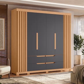 Guarda-Roupa Casal Palumóveis Doble com Cabideiro, 6 Portas de Bater e 4 Gavetas - 240cm de Largura