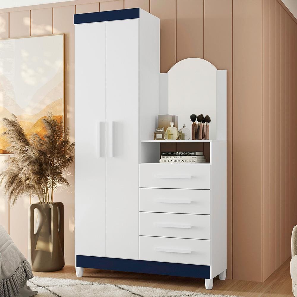 Cômoda Palumoveis New Capri com 2 Portas e 4 Gavetas – 103cm de Largura - Branco e Quadriflex