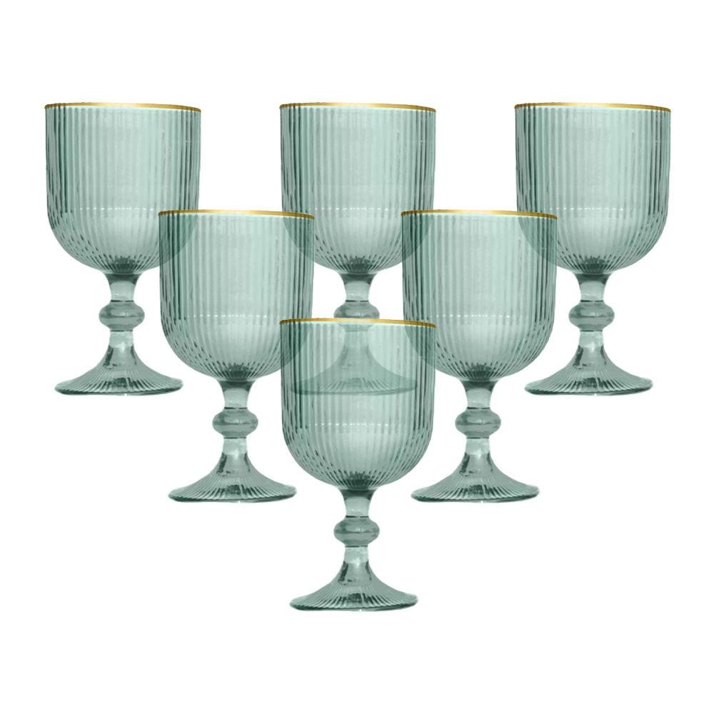 Conjunto de Taças L'Hermitage Cameratta 365ml com Borda Dourada em Cristal Ecológico Verde - 6 Peças
