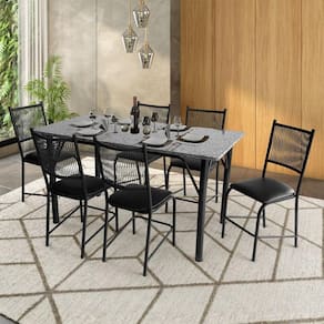 Mesa de Jantar Retangular Famais Cairo com 6 Cadeiras e Tampo em Granito - Preta