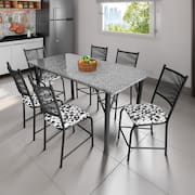 Mesa de Jantar Retangular Famais Noruega com 6 Cadeiras Tampo de Granito Preta