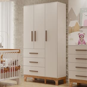 Armário Infantil Canaã Pega Pega 3 Portas e 3 Gavetas Branco/Caramelo