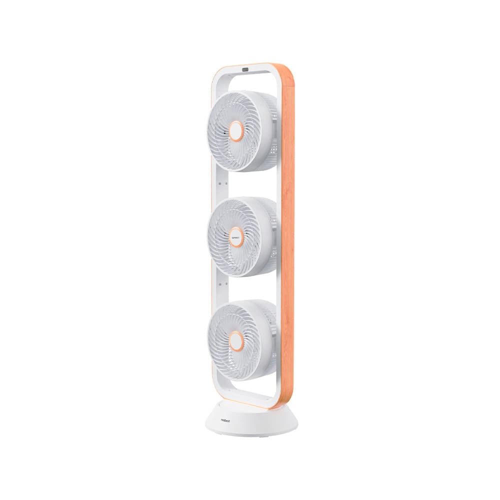 Ventilador de Torre Spirit Robot Triplo 130W com 3 Velocidades, Controle Remoto e Painel Digital com Display LED - Branco/Caramelo - 220V