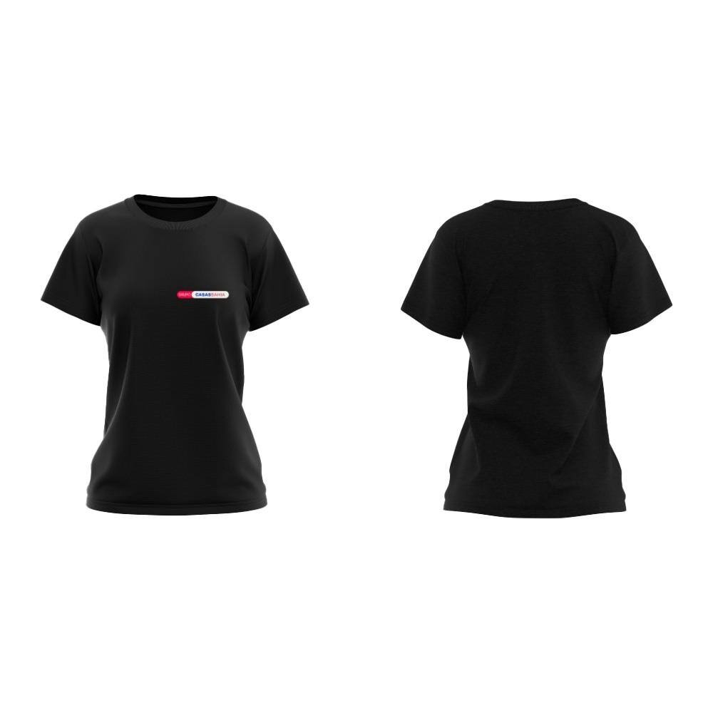 Camiseta Manga Curta Grupo Casas Bahia Preta logo Colorida - Modelo Baby Look - G