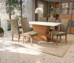 Mesa de Jantar Retangular Kappesberg Jade com 6 Cadeiras - Canela/Off White
