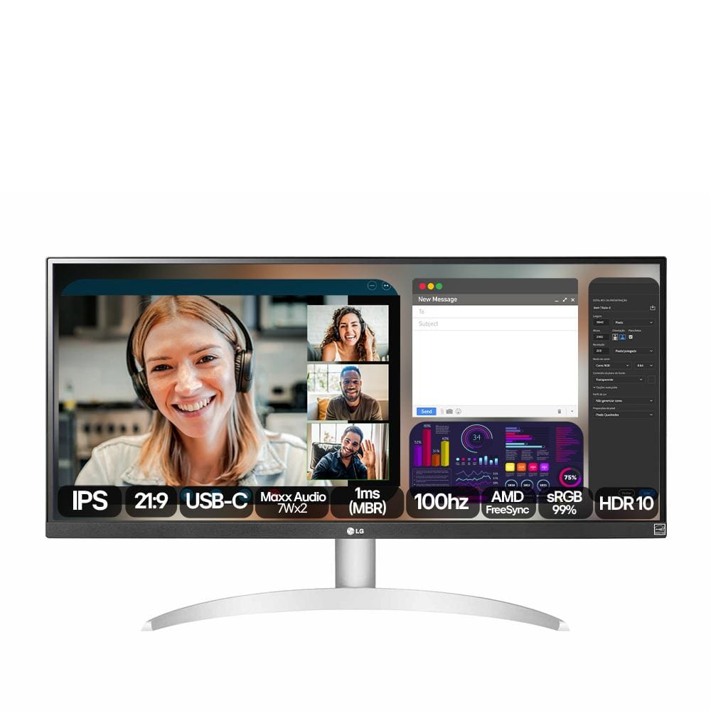Monitor UltraWide 29" LG 29WQ600-B com Tela IPS, Full HD, 100Hz, AMD FreeSync – Branco