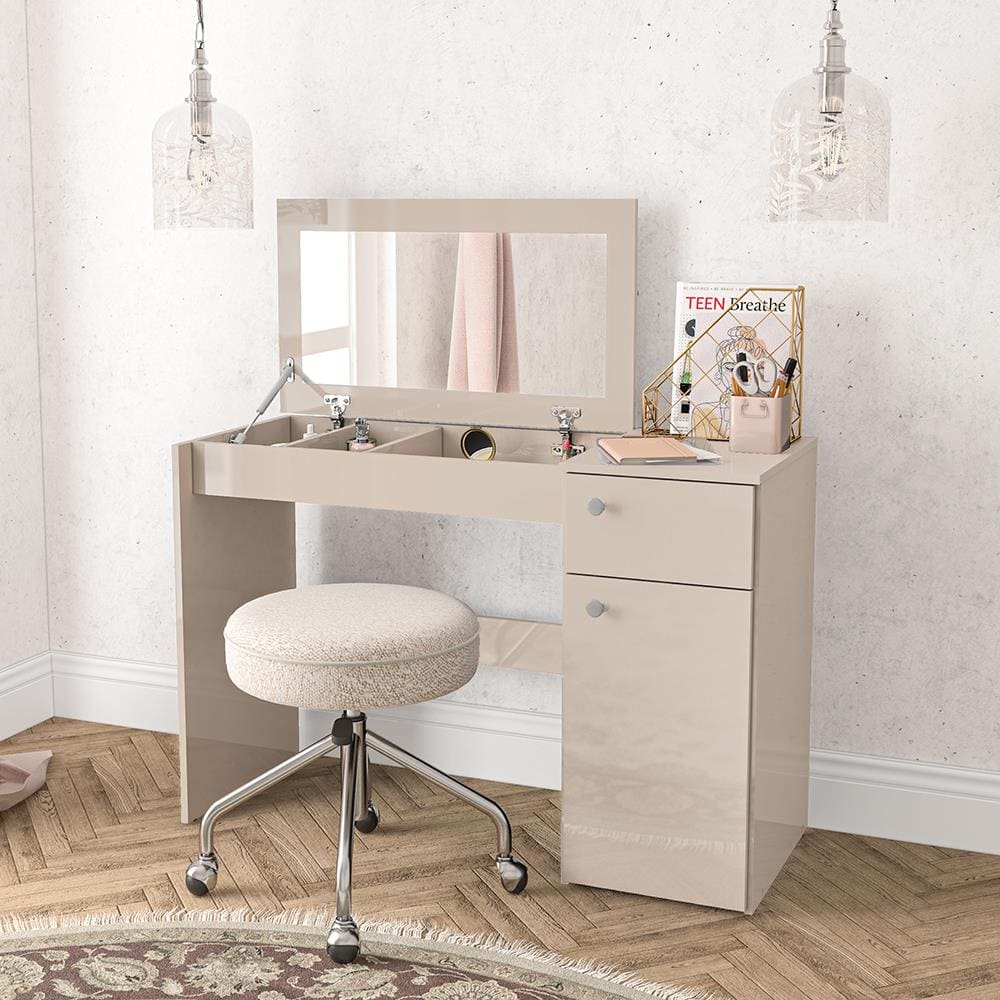 Penteadeira Politorno Iracema Espelho Recolhível 1 Gaveta 1 Porta Nichos Compacta MDP Pintura UV