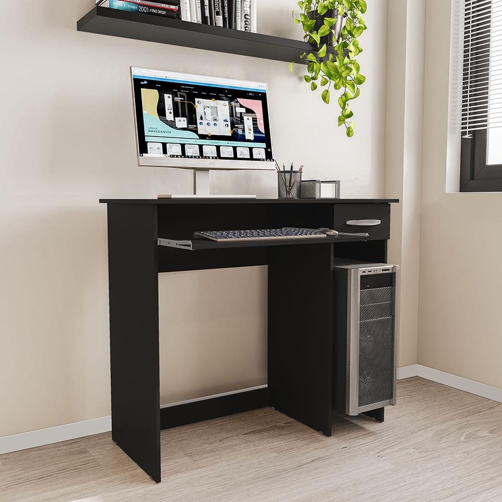 Escrivaninha Politorno Siena 2 Gavetas MDP Pintura UV Base Teclado Compacta - PRETO