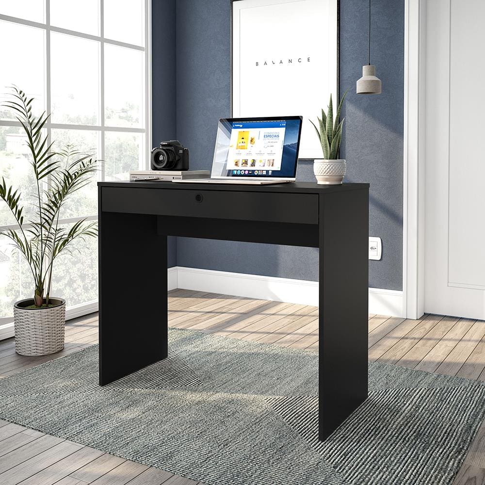 Mesa Escrivaninha Politorno Conquista 1 Gaveta MDP Compacta Corrediça Metálica Pintura UV - PRETO