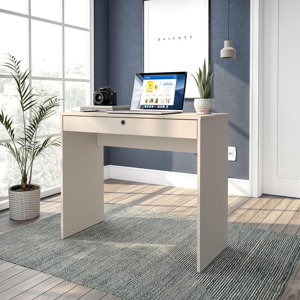 Mesa Escrivaninha Politorno Conquista 1 Gaveta MDP Compacta Corrediça Metálica Pintura UV - OFF WHITE