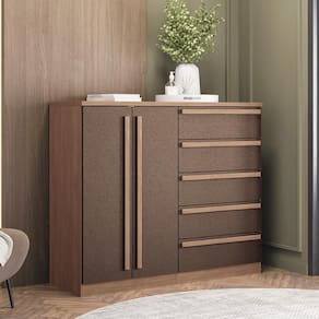 Cômoda Santos Andirá Chicago 5 Gavetas e 2 Portas - Wood/Couro Terracota