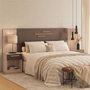 Cabeceira para Cama Casal Santos Andirá Chicago com 2 Gavetas – Wood/Couro Terracota