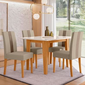 Mesa de Jantar Retangular Poliman Belle com Tampo de Vidro e 4 Cadeiras Revestidas em Suede