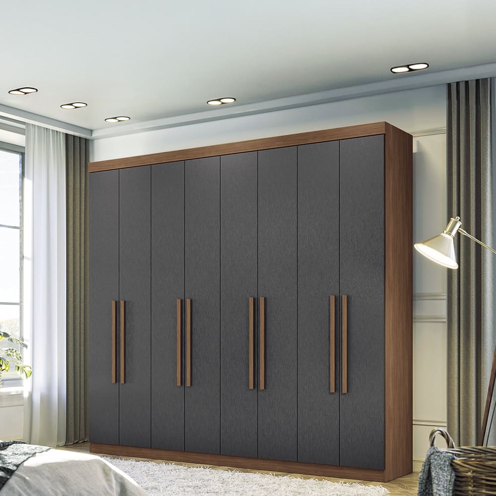 Guarda-Roupa Casal Santos Andirá Master New com 8 Portas, 4 Gavetas e 10 Prateleiras – 238,8cm de largura - Jatobá/Grafite