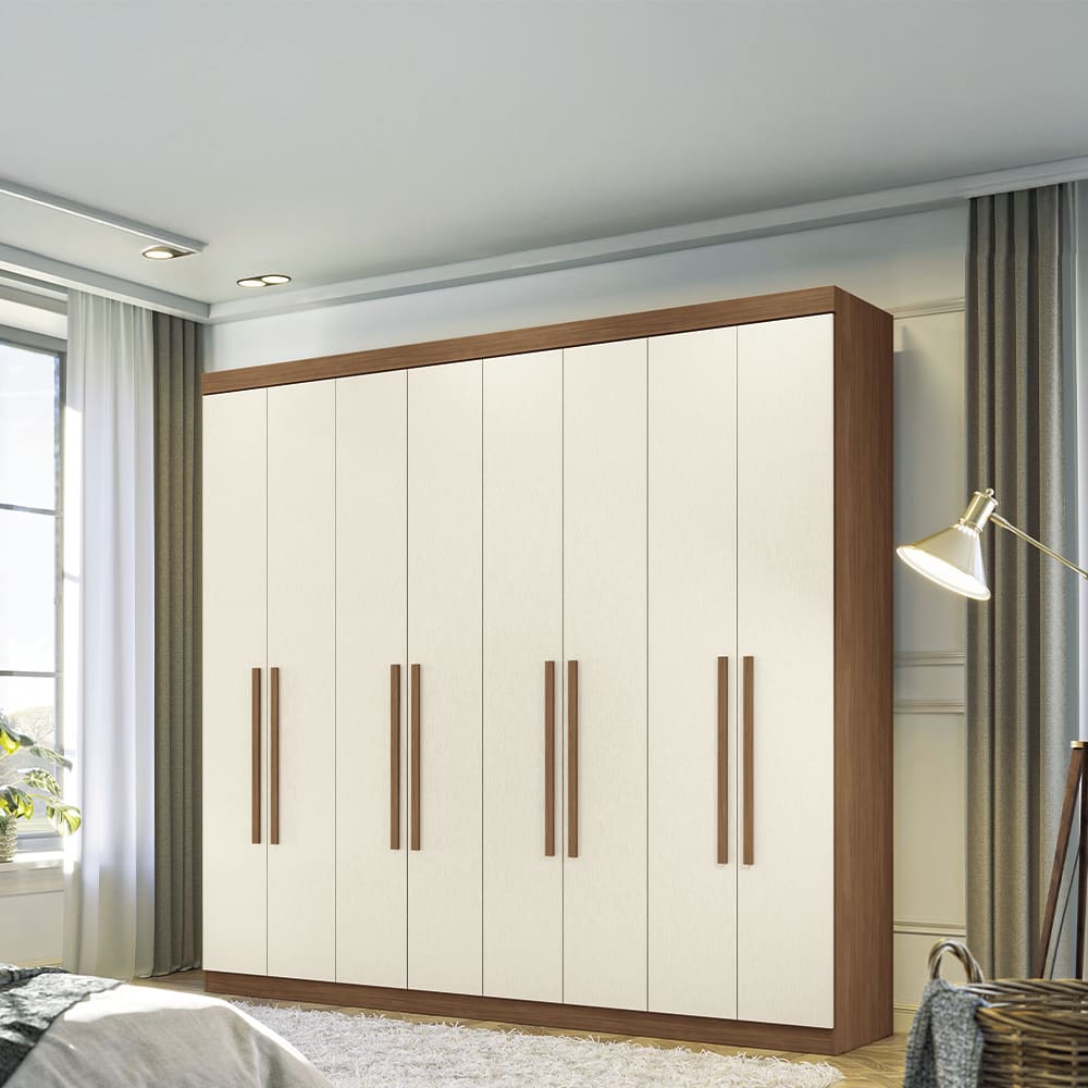 Guarda-Roupa Casal Santos Andirá Master New com 8 Portas, 4 Gavetas e 10 Prateleiras – 238,8cm de largura - Jatobá/Areia