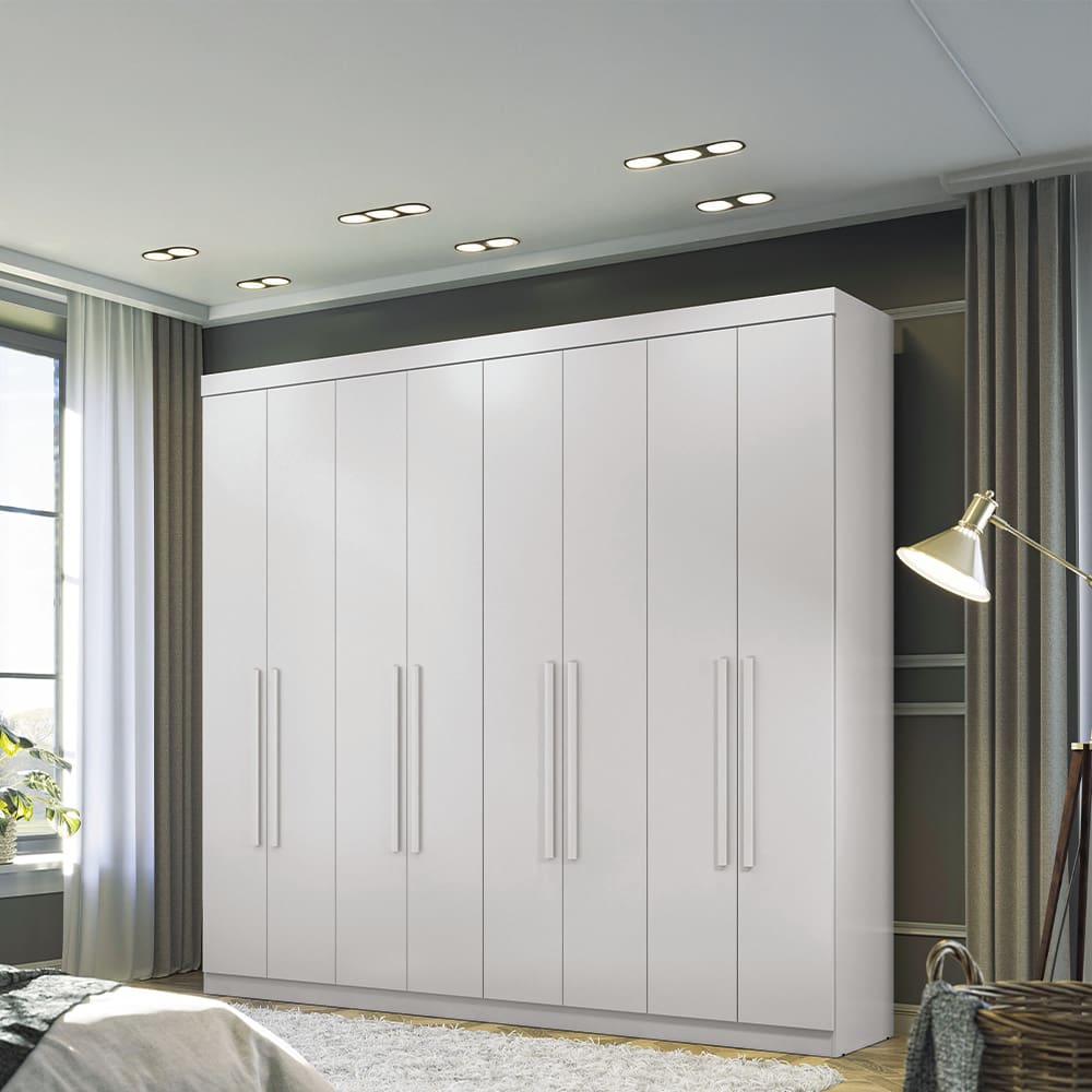 Guarda-Roupa Casal Santos Andirá Master New com 8 Portas, 4 Gavetas e 10 Prateleiras – 238,8cm de largura - Branco